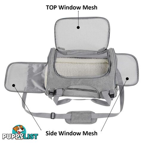 Pet Carrier Bag Travel Bag for Cats and Small Dogs Cozy Bed, Shoulder Strap - V324-PT-BGGREY