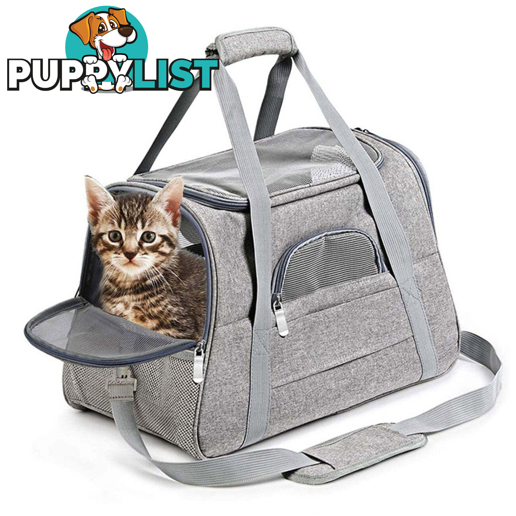Pet Carrier Bag Travel Bag for Cats and Small Dogs Cozy Bed, Shoulder Strap - V324-PT-BGGREY