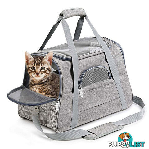 Pet Carrier Bag Travel Bag for Cats and Small Dogs Cozy Bed, Shoulder Strap - V324-PT-BGGREY