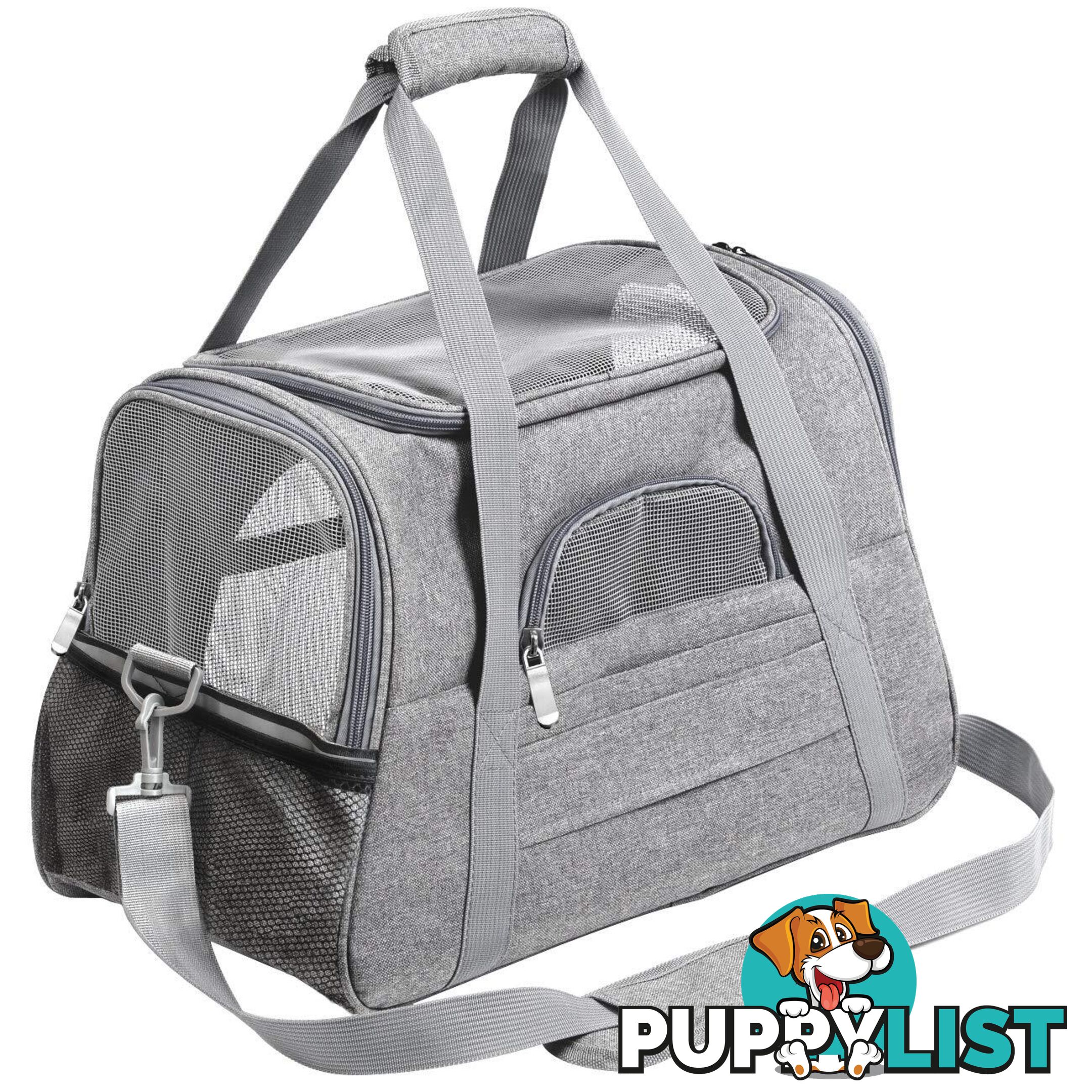 Pet Carrier Bag Travel Bag for Cats and Small Dogs Cozy Bed, Shoulder Strap - V324-PT-BGGREY