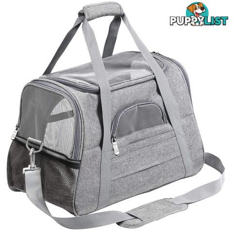 Pet Carrier Bag Travel Bag for Cats and Small Dogs Cozy Bed, Shoulder Strap - V324-PT-BGGREY