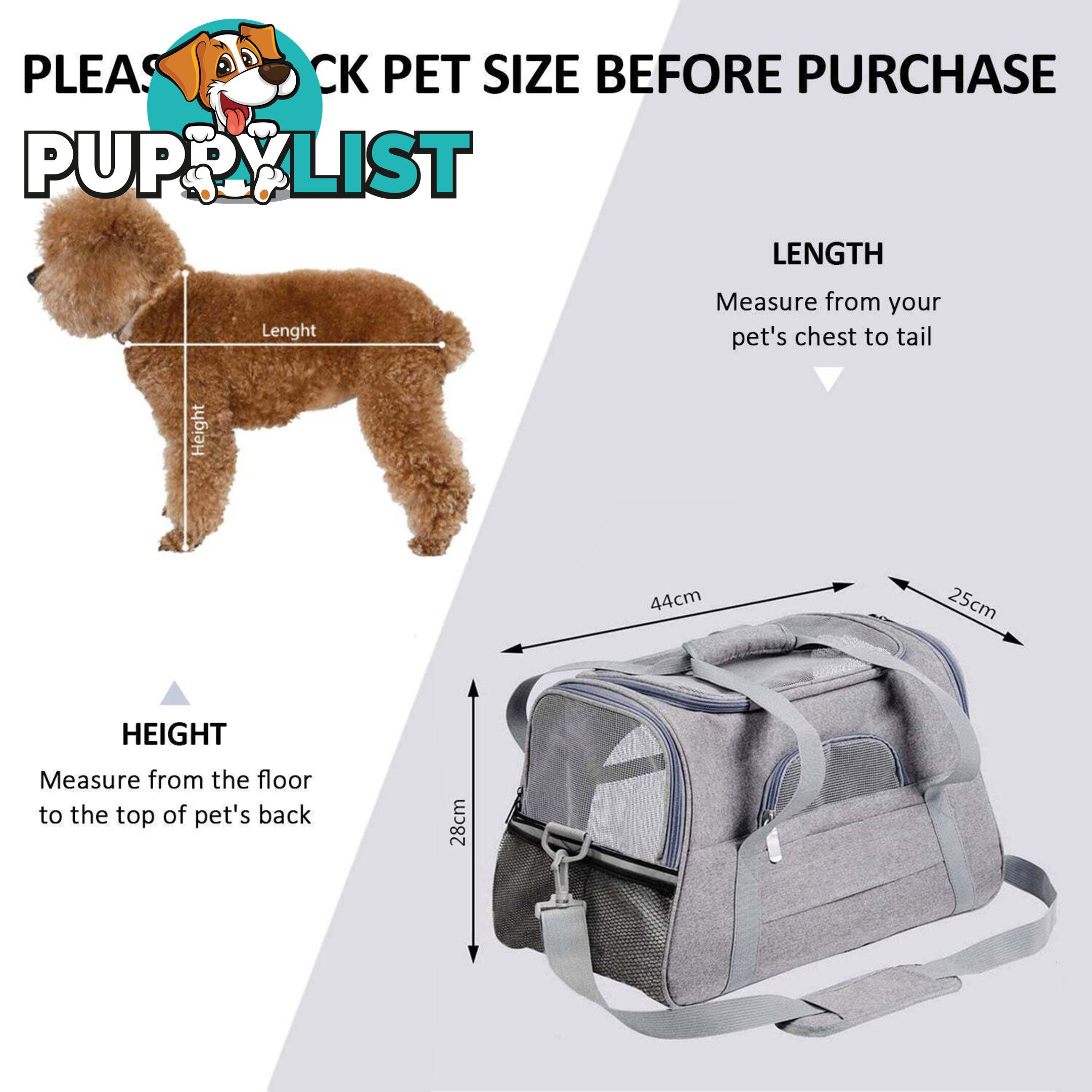 Pet Carrier Bag Travel Bag for Cats and Small Dogs Cozy Bed, Shoulder Strap - V324-PT-BGGREY