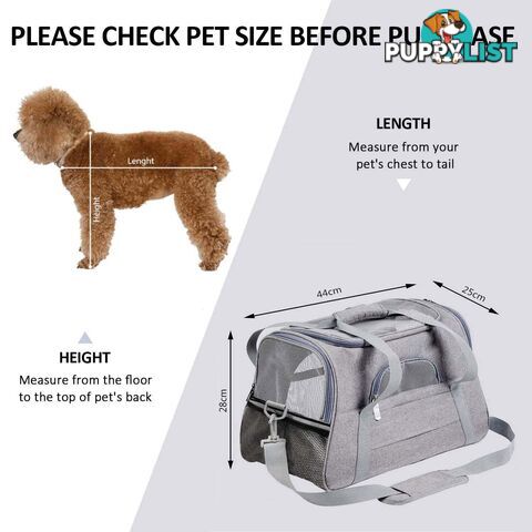 Pet Carrier Bag Travel Bag for Cats and Small Dogs Cozy Bed, Shoulder Strap - V324-PT-BGGREY