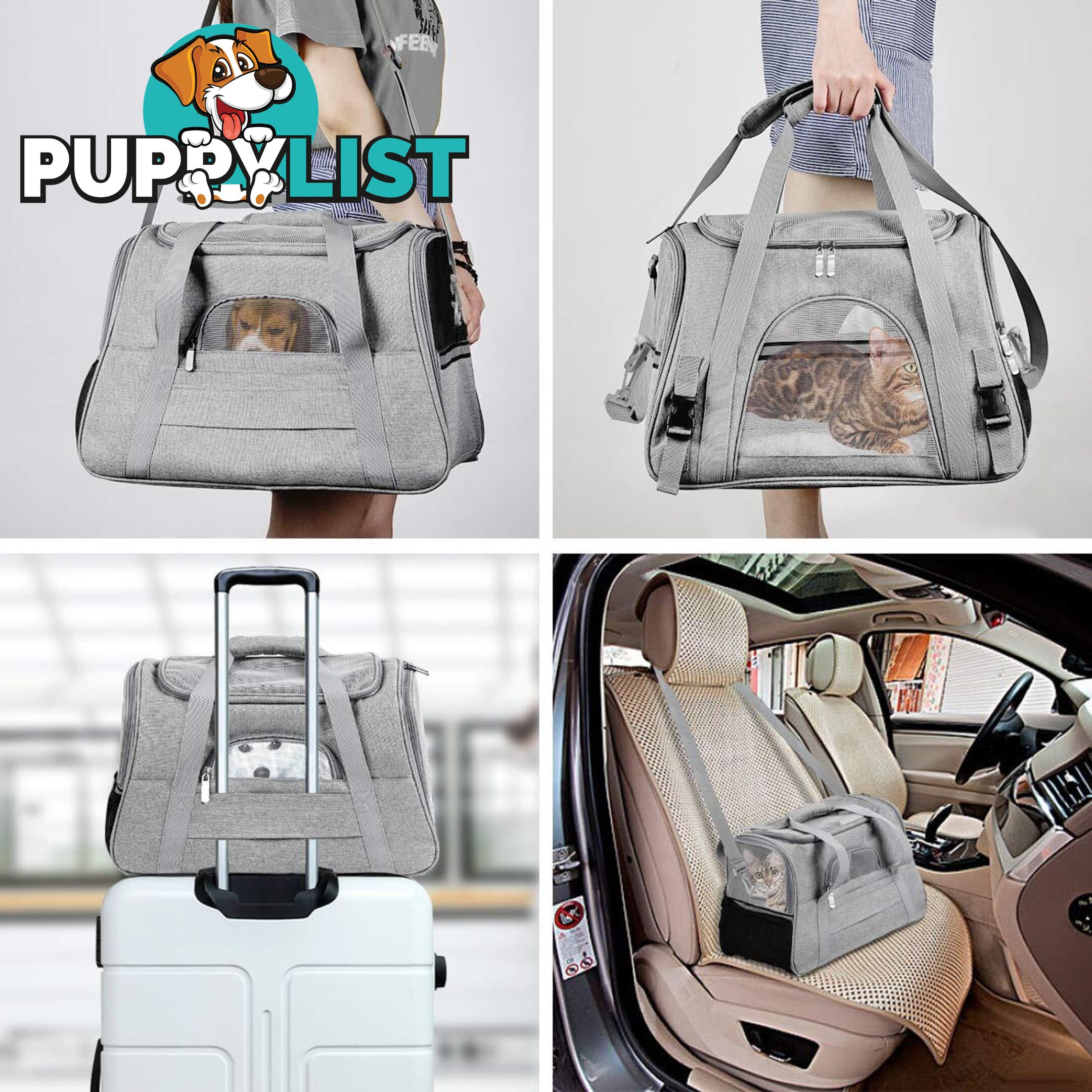 Pet Carrier Bag Travel Bag for Cats and Small Dogs Cozy Bed, Shoulder Strap - V324-PT-BGGREY