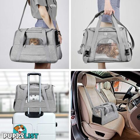 Pet Carrier Bag Travel Bag for Cats and Small Dogs Cozy Bed, Shoulder Strap - V324-PT-BGGREY