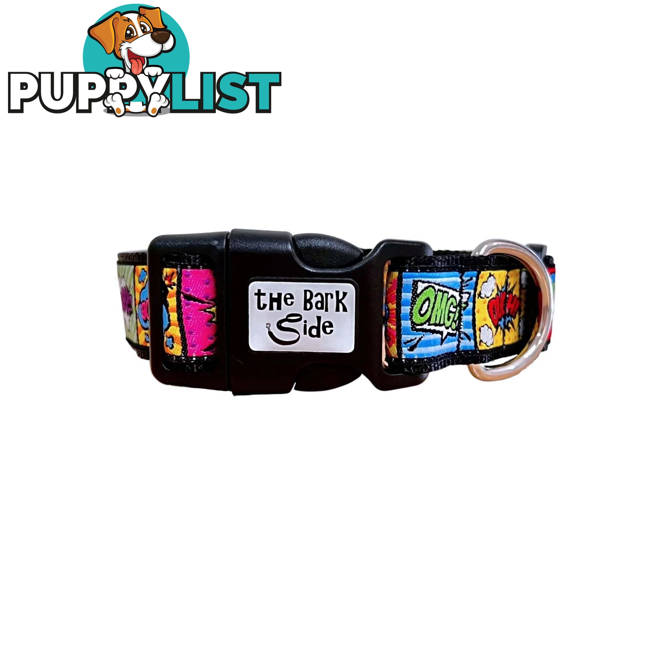 Comic Mania Dog Collar / XS - L - Hand Made by The Bark Side - TBSCOMXSPNK