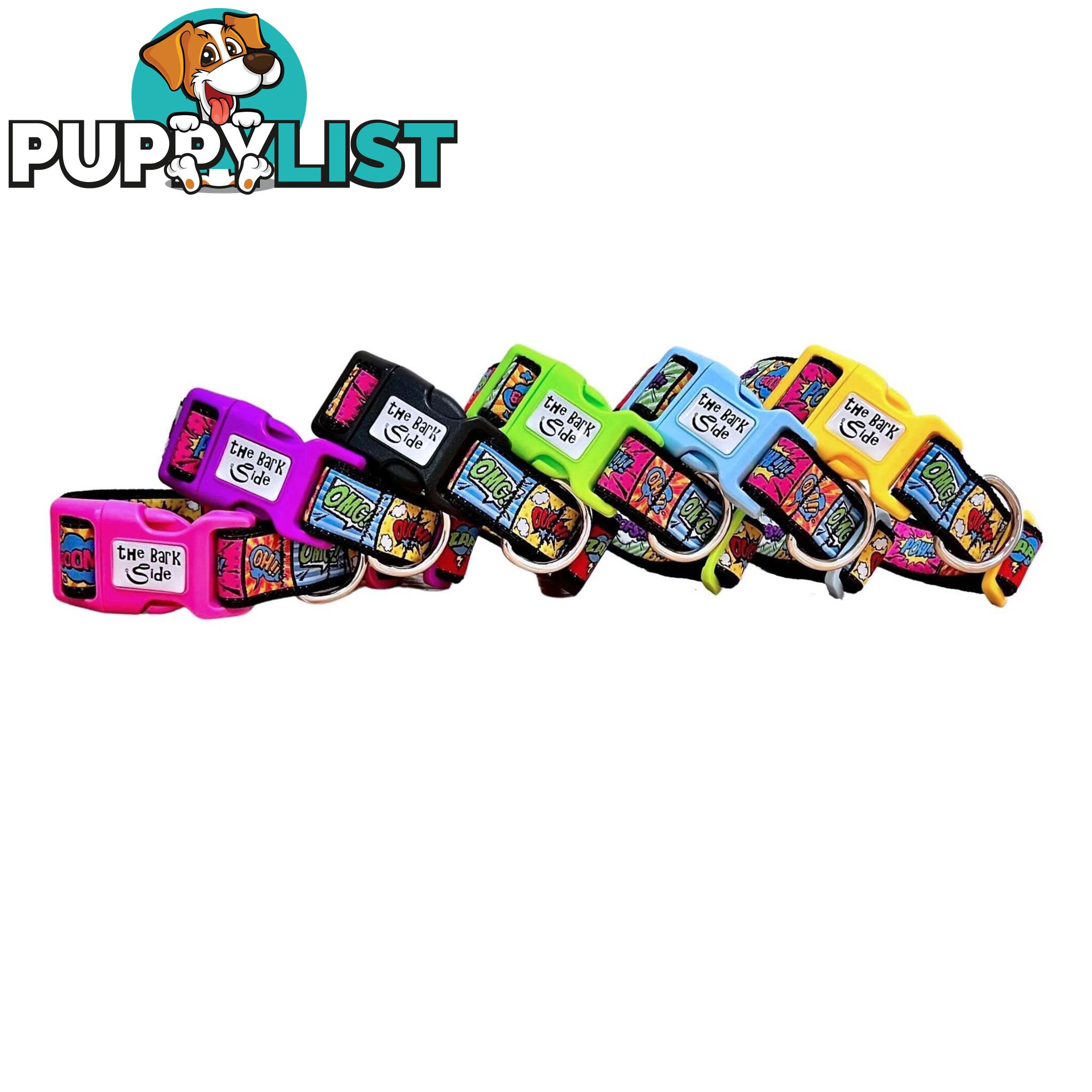 Comic Mania Dog Collar / XS - L - Hand Made by The Bark Side - TBSCOMXSPNK
