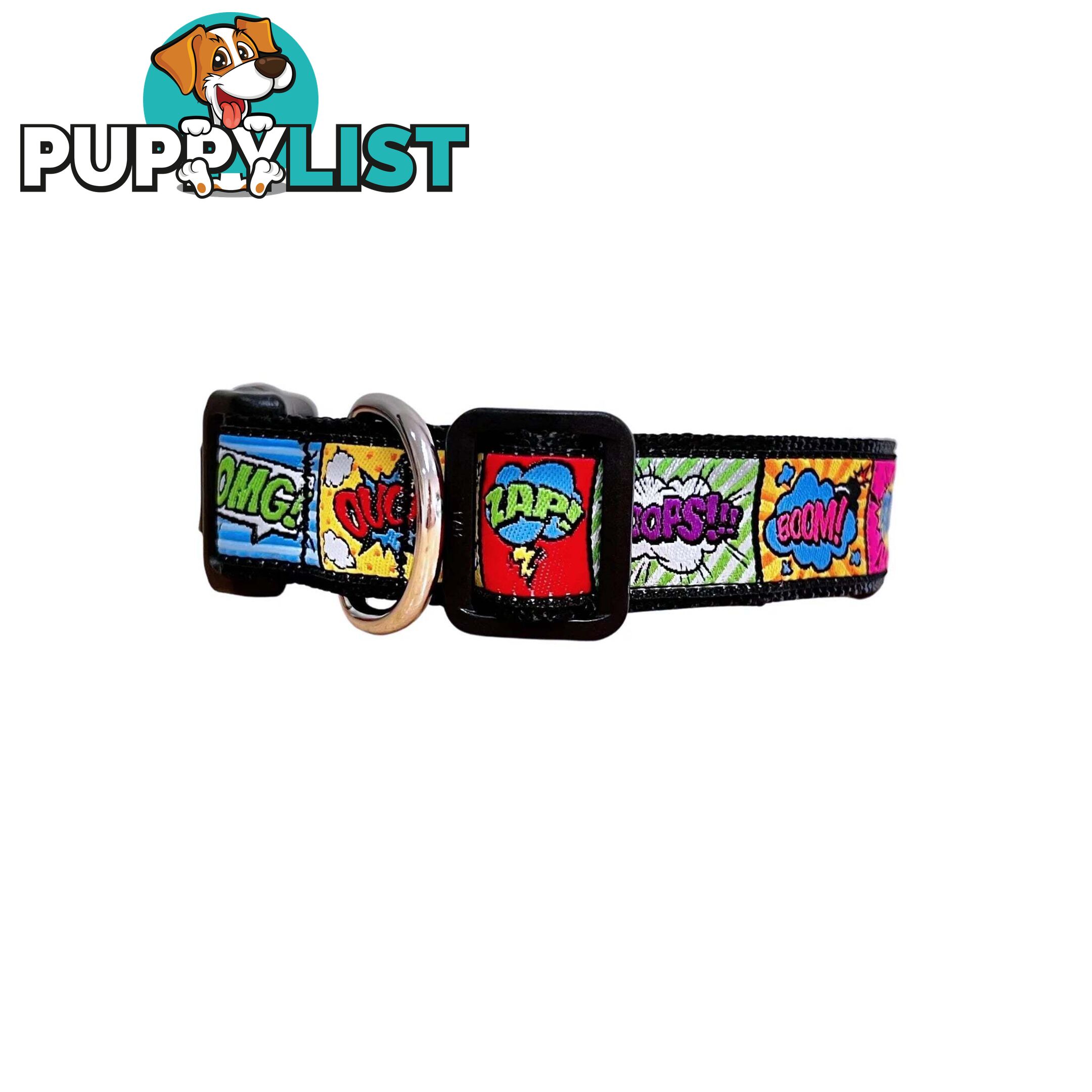 Comic Mania Dog Collar / XS - L - Hand Made by The Bark Side - TBSCOMXSPNK