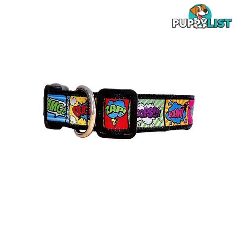 Comic Mania Dog Collar / XS - L - Hand Made by The Bark Side - TBSCOMXSPNK