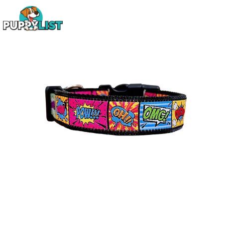 Comic Mania Dog Collar / XS - L - Hand Made by The Bark Side - TBSCOMXSPNK
