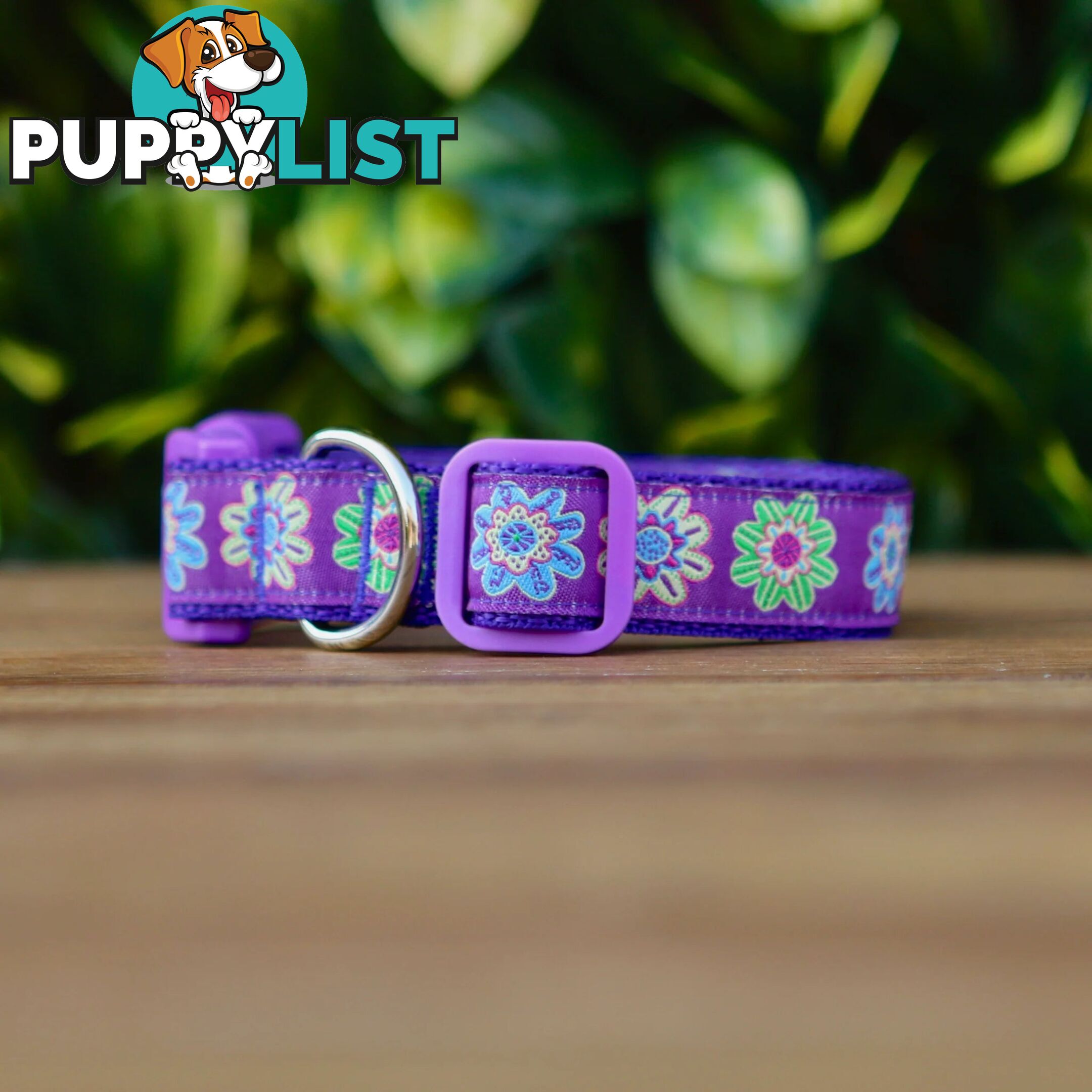 Purple Flower Dog Collar - Hand Made by The Bark Side - TBAFLOXS