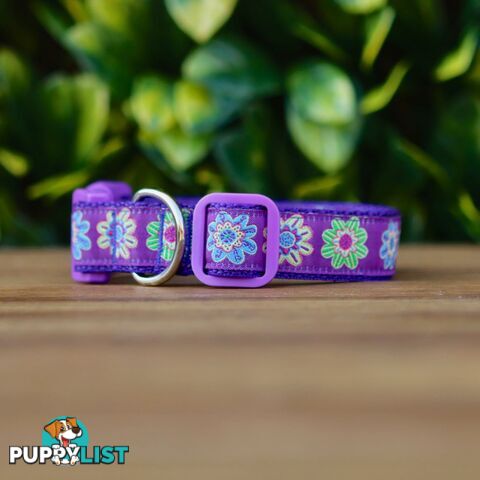 Purple Flower Dog Collar - Hand Made by The Bark Side - TBAFLOXS