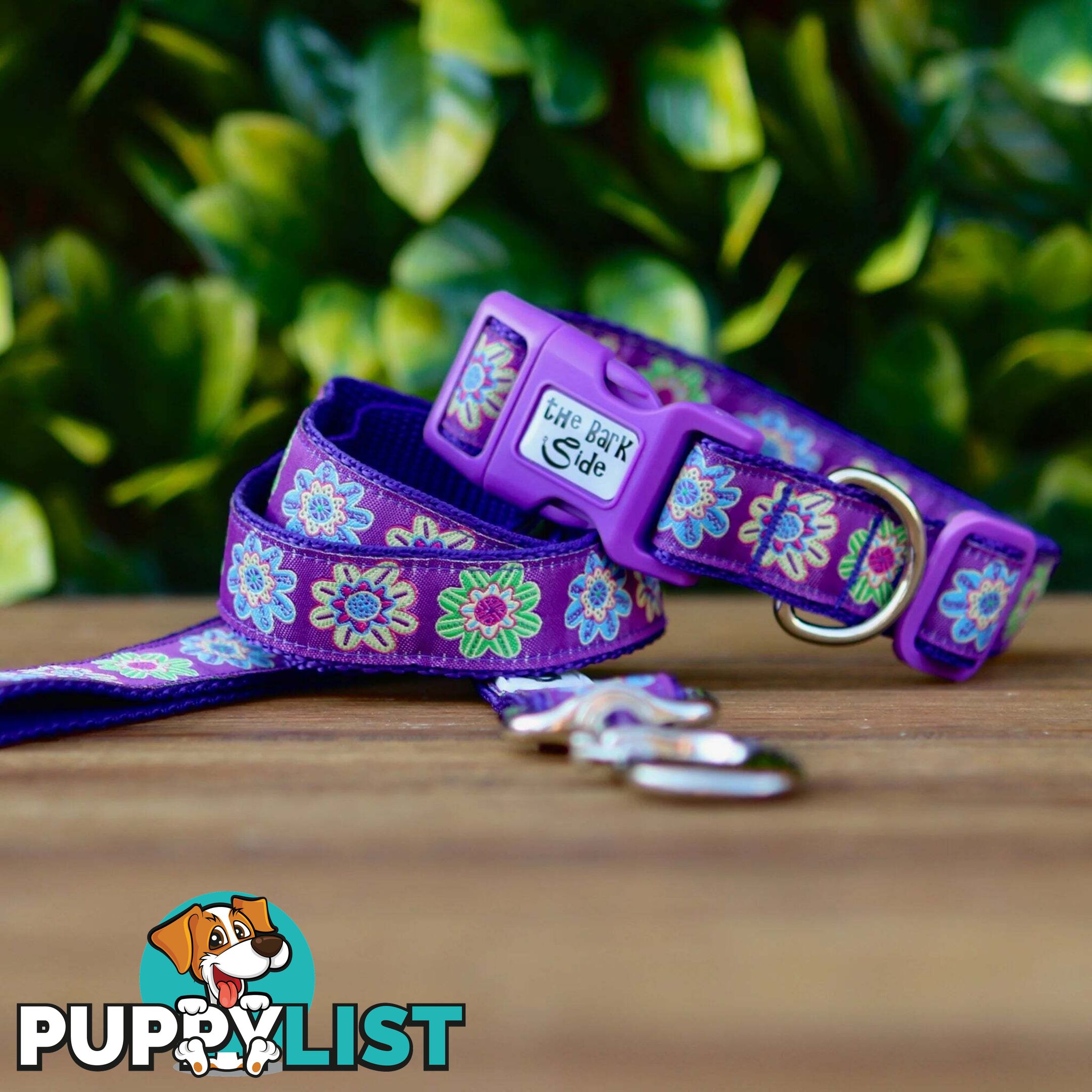 Purple Flower Dog Collar - Hand Made by The Bark Side - TBAFLOXS