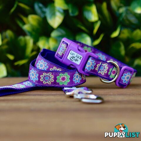 Purple Flower Dog Collar - Hand Made by The Bark Side - TBAFLOXS