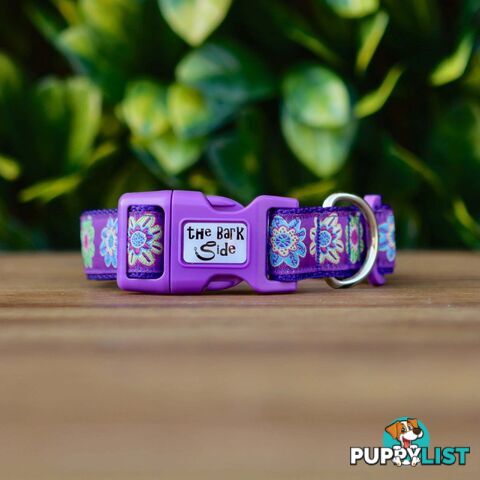 Purple Flower Dog Collar - Hand Made by The Bark Side - TBAFLOXS