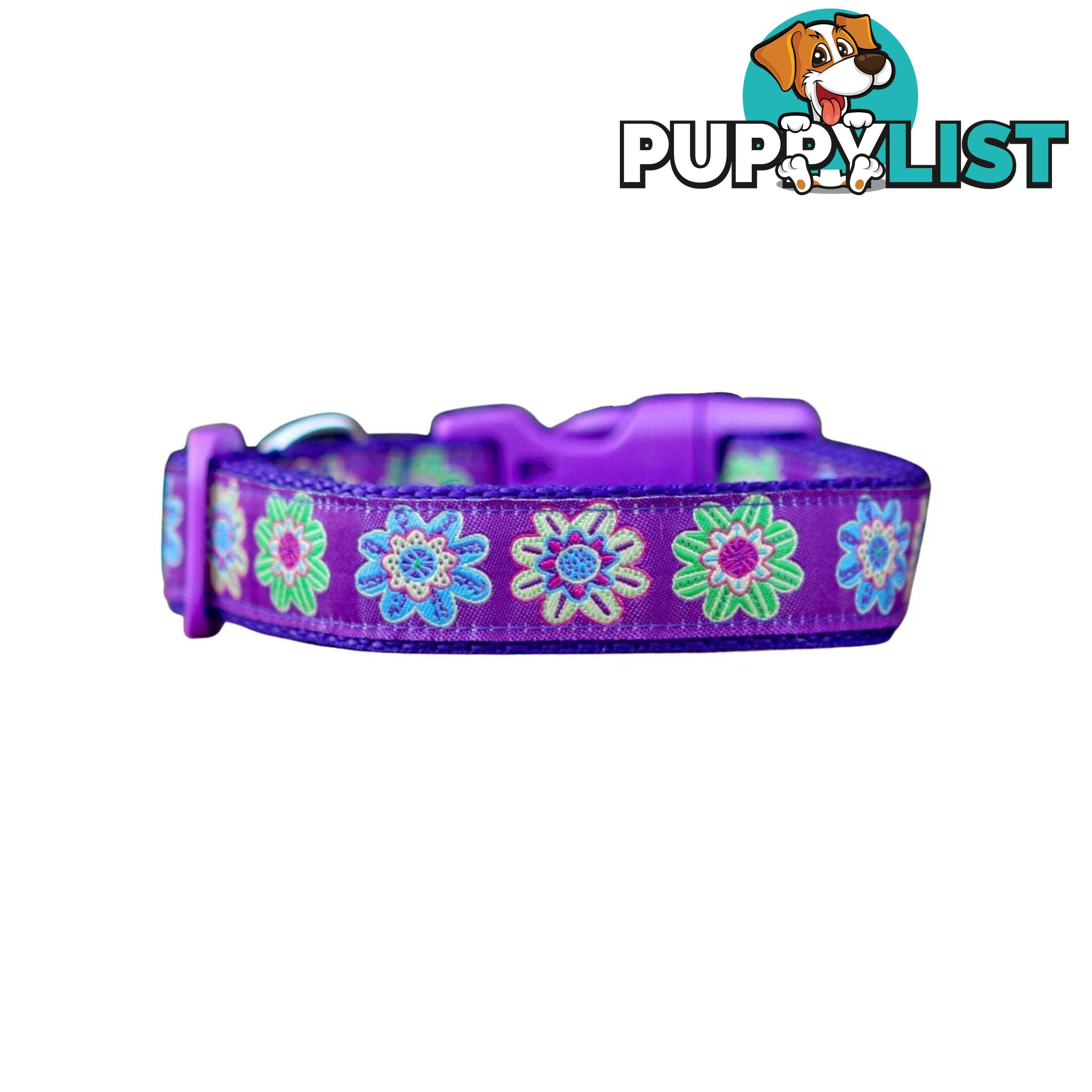Purple Flower Dog Collar - Hand Made by The Bark Side - TBAFLOXS