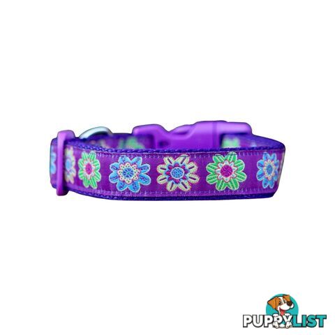 Purple Flower Dog Collar - Hand Made by The Bark Side - TBAFLOXS