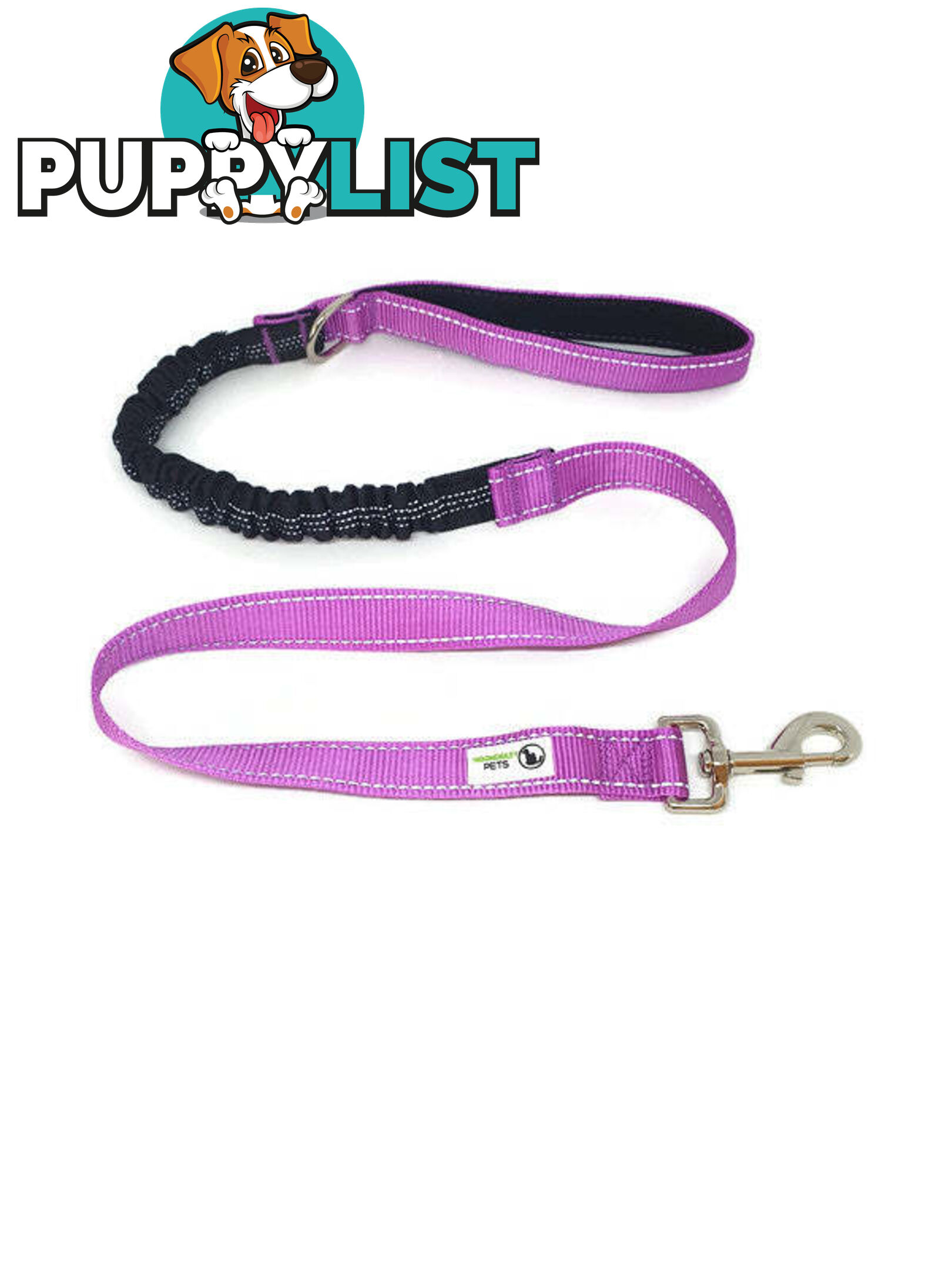 Bungee Dog Lead Nylon w/Reflective Stitching - Moondidley Pets - MDPLDBUNPNK