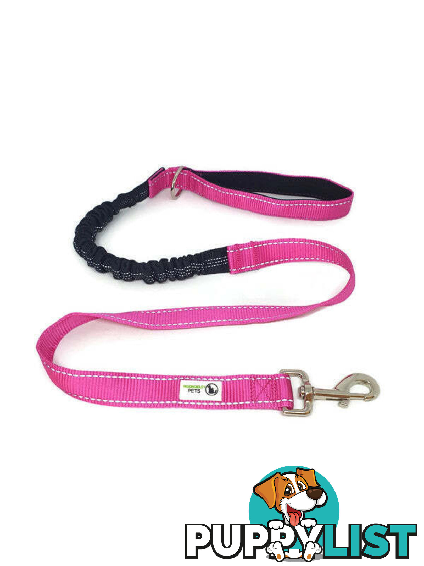 Bungee Dog Lead Nylon w/Reflective Stitching - Moondidley Pets - MDPLDBUNPNK