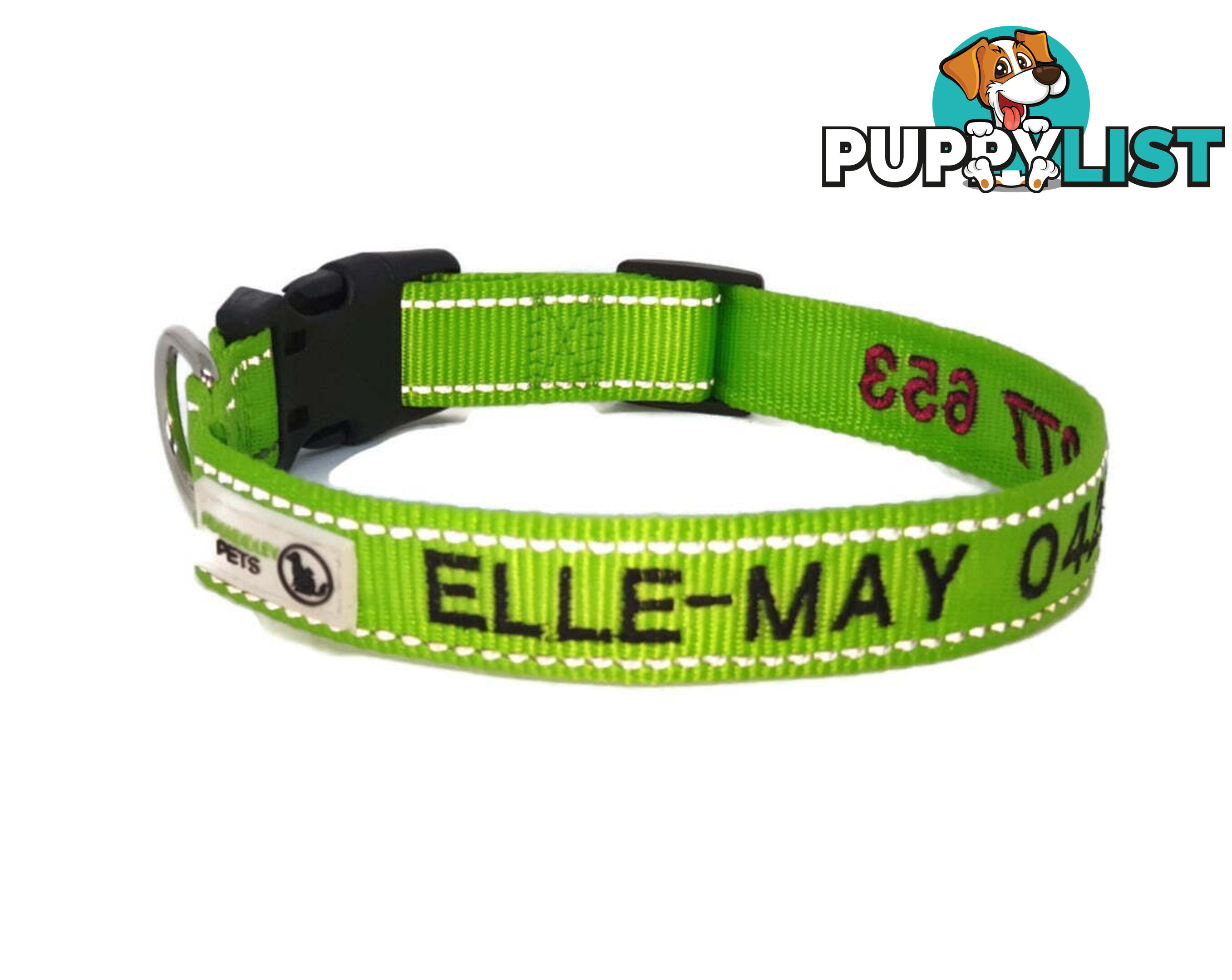 Doggie ID Collar Nylon w/Reflective Stitching Embroidered Personalised Custom. - GC-DIC-031-XL-PUR