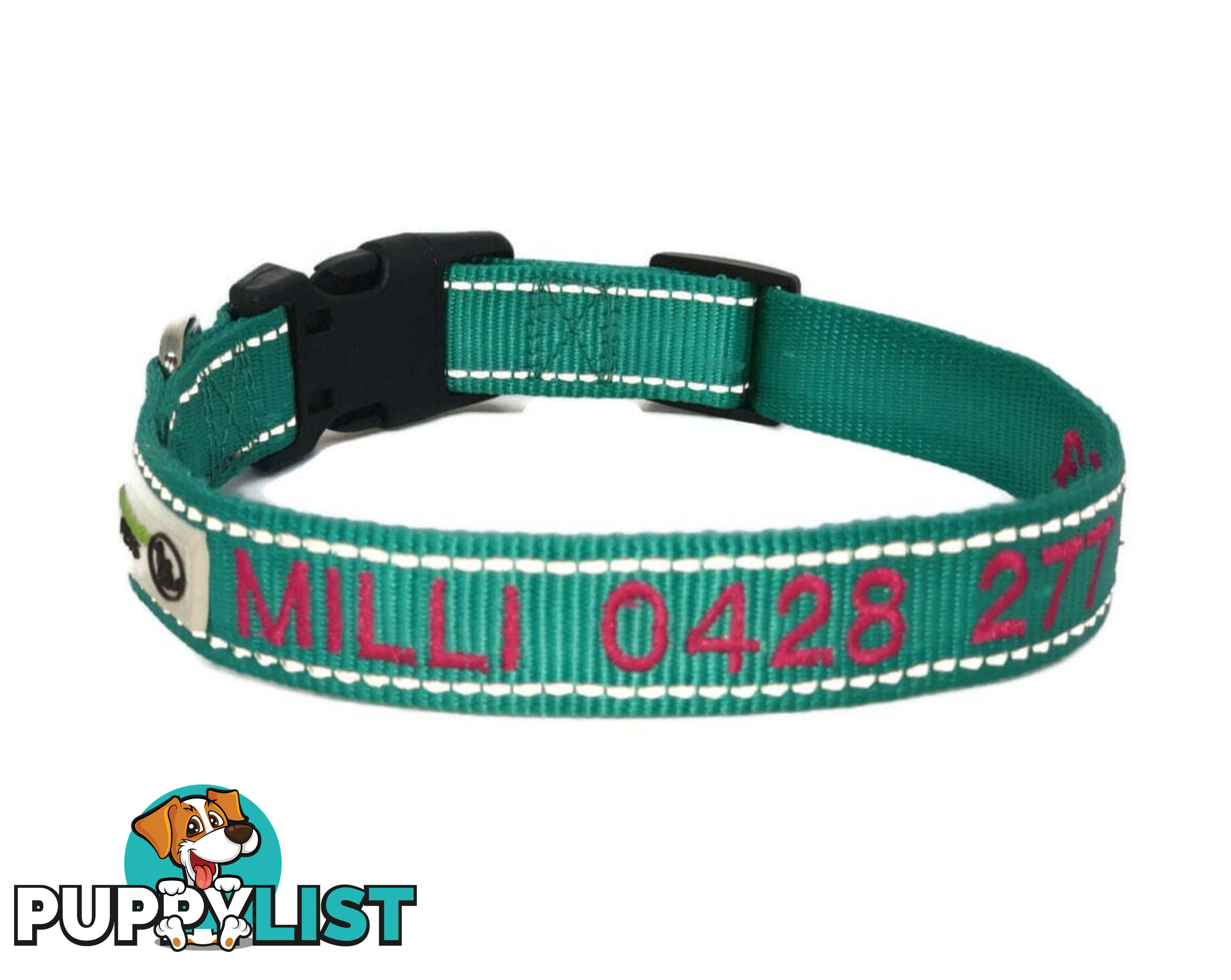 Doggie ID Collar Nylon w/Reflective Stitching Embroidered Personalised Custom. - GC-DIC-031-XL-PUR