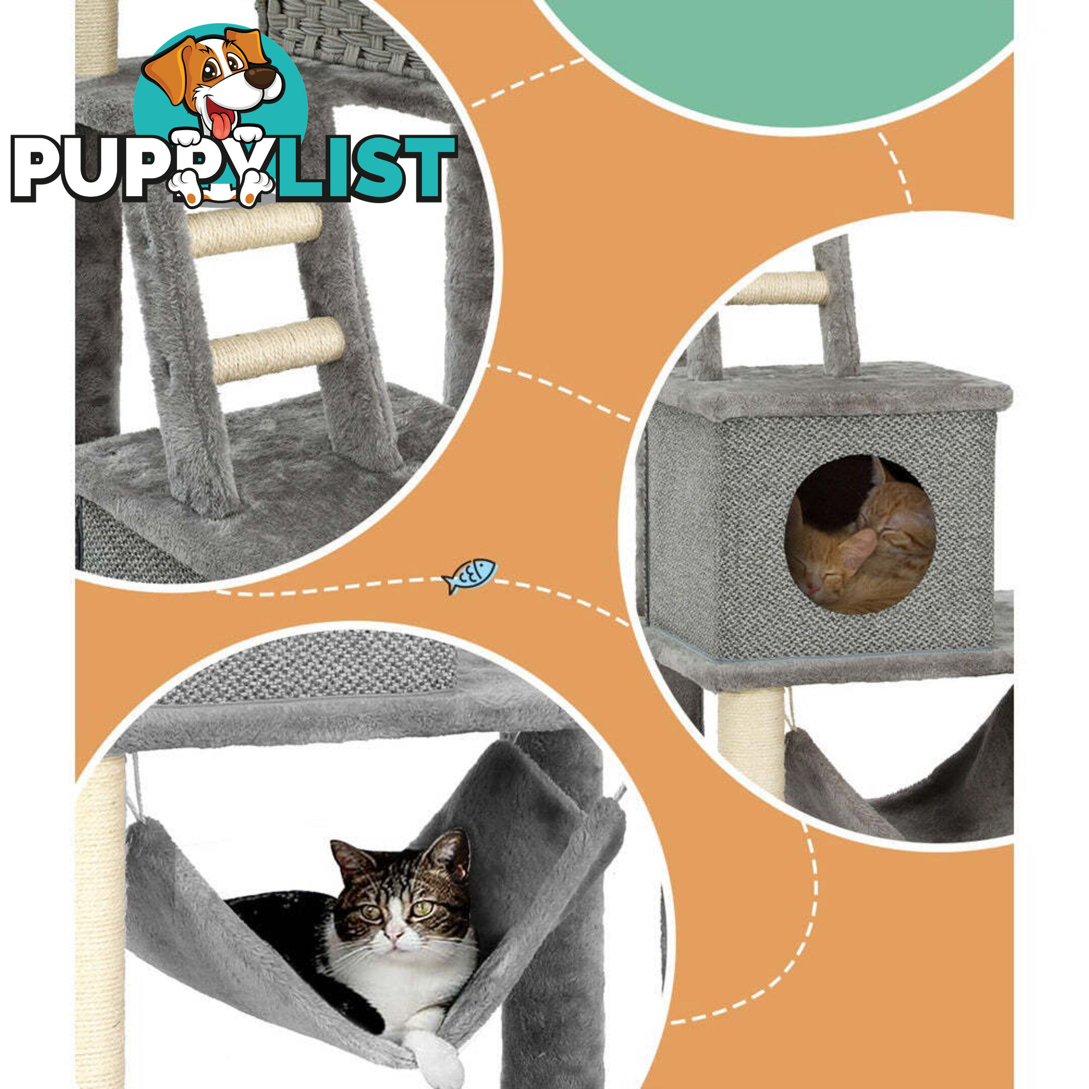 i.Pet Cat Tree 169cm Tower Scratching Post Scratcher Wood Bed Condo House Rattan Ladder - PET-CAT-RATTAN02-GR