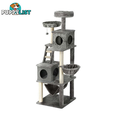 i.Pet Cat Tree 169cm Tower Scratching Post Scratcher Wood Bed Condo House Rattan Ladder - PET-CAT-RATTAN02-GR