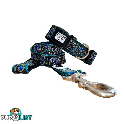 Peacock Feather Dog Collar - Hand Made by The Bark Side - TBSPEAXSBLU