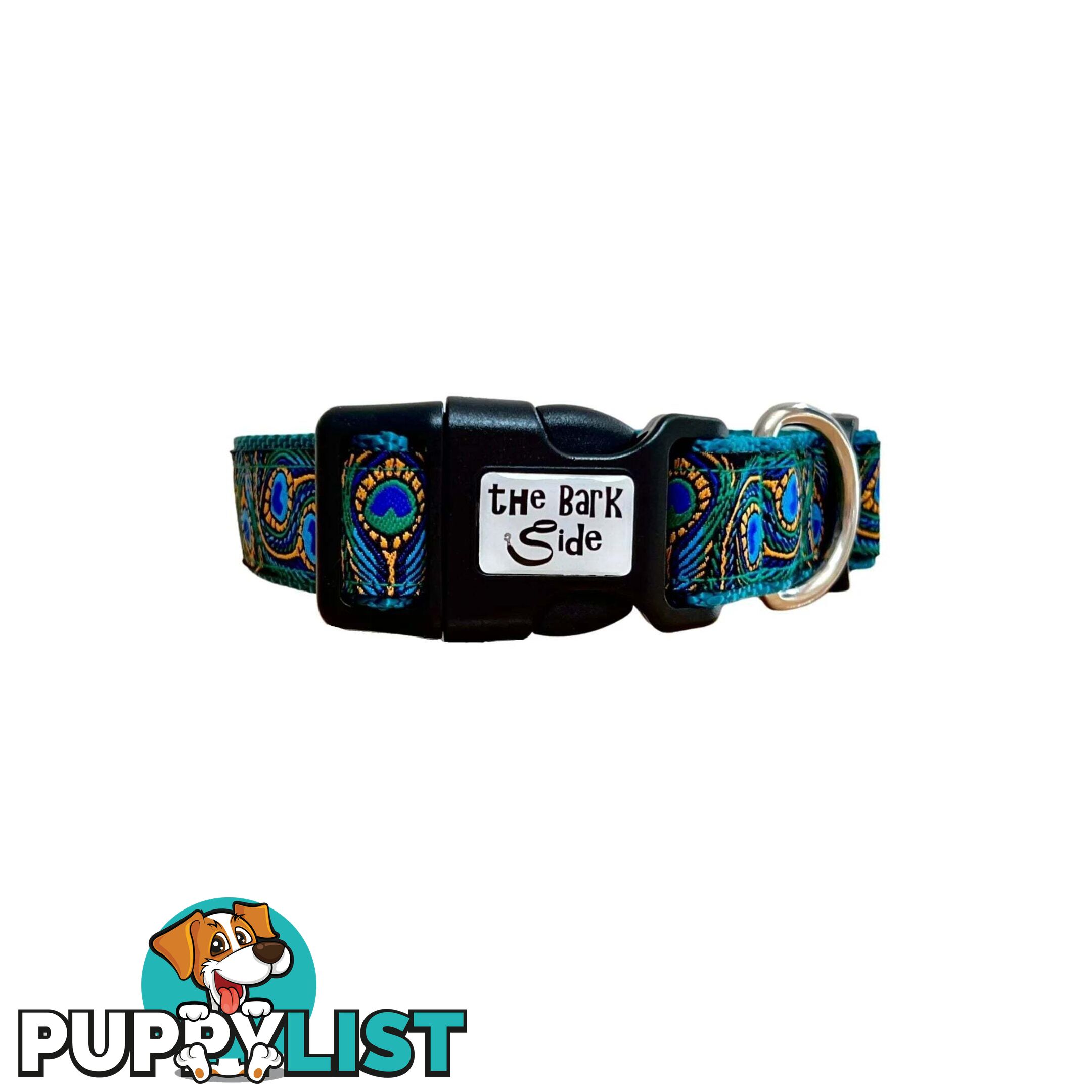 Peacock Feather Dog Collar - Hand Made by The Bark Side - TBSPEAXSBLU