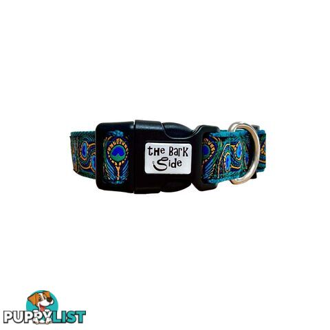 Peacock Feather Dog Collar - Hand Made by The Bark Side - TBSPEAXSBLU