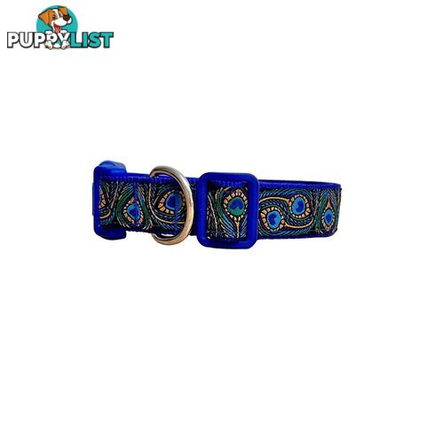 Peacock Feather Dog Collar - Hand Made by The Bark Side - TBSPEAXSBLU