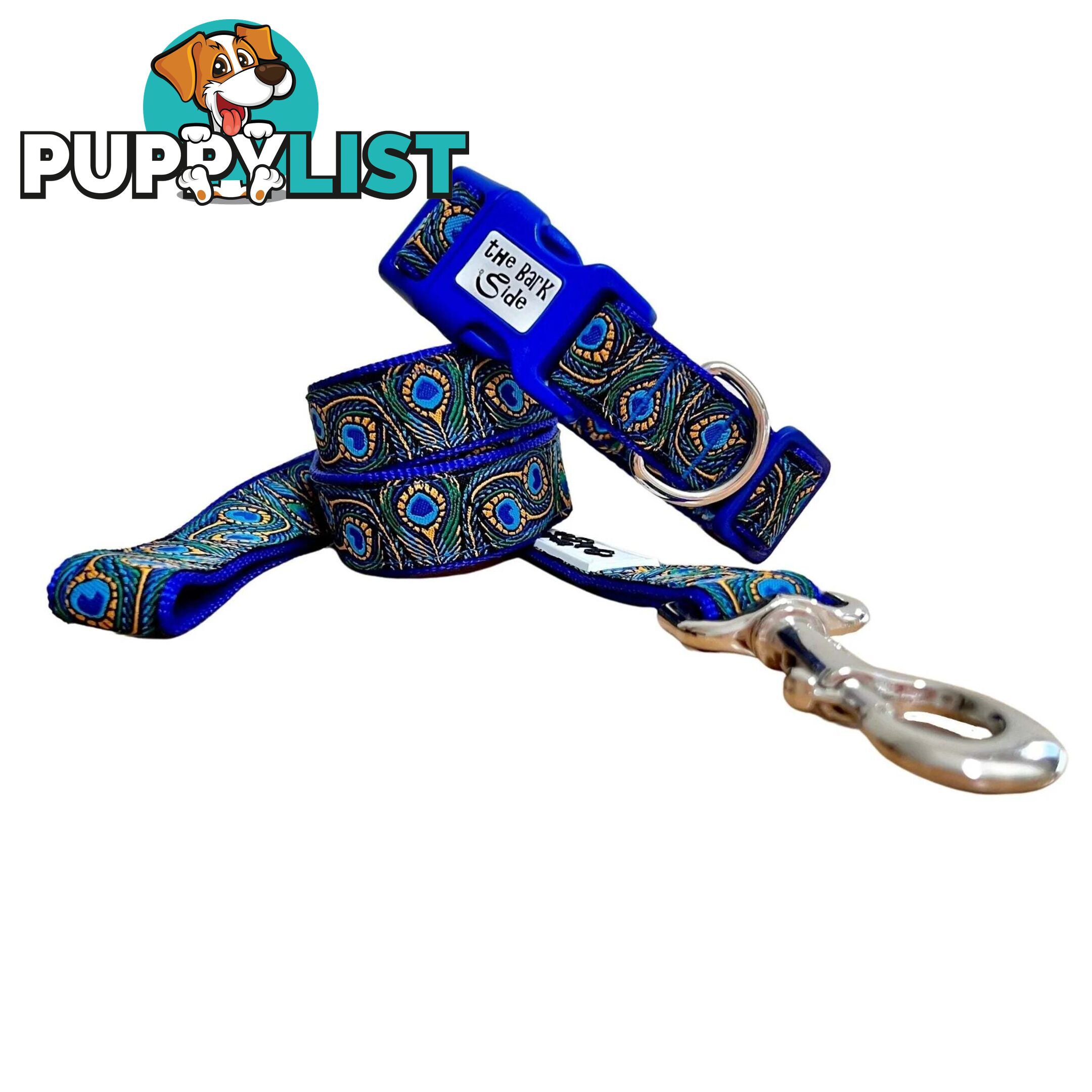 Peacock Feather Dog Collar - Hand Made by The Bark Side - TBSPEAXSBLU