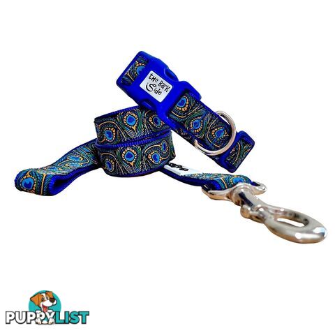 Peacock Feather Dog Collar - Hand Made by The Bark Side - TBSPEAXSBLU