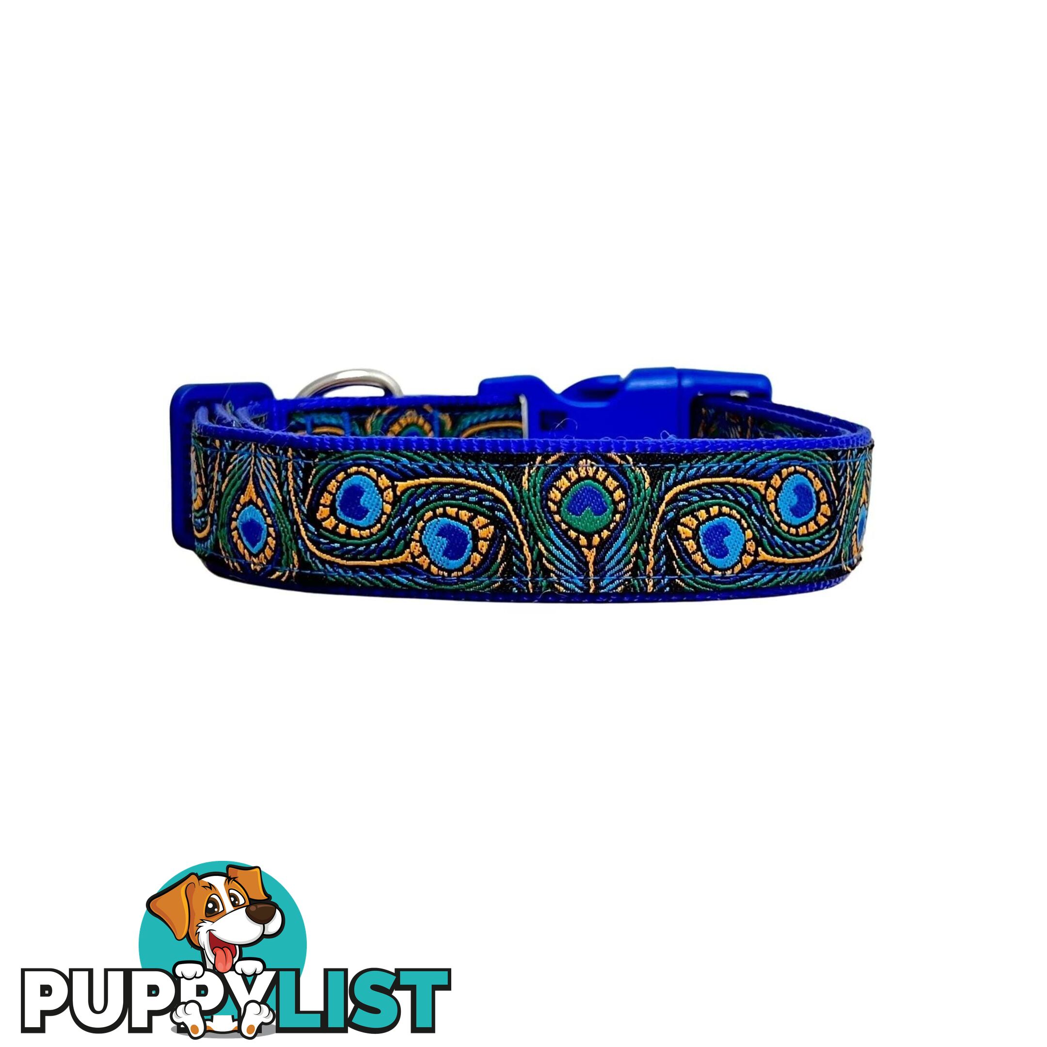 Peacock Feather Dog Collar - Hand Made by The Bark Side - TBSPEAXSBLU
