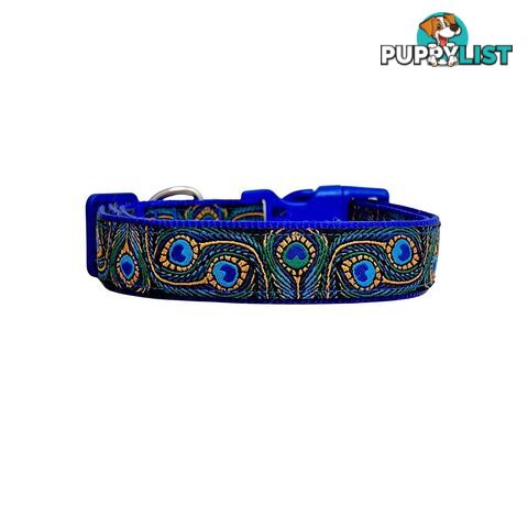 Peacock Feather Dog Collar - Hand Made by The Bark Side - TBSPEAXSBLU