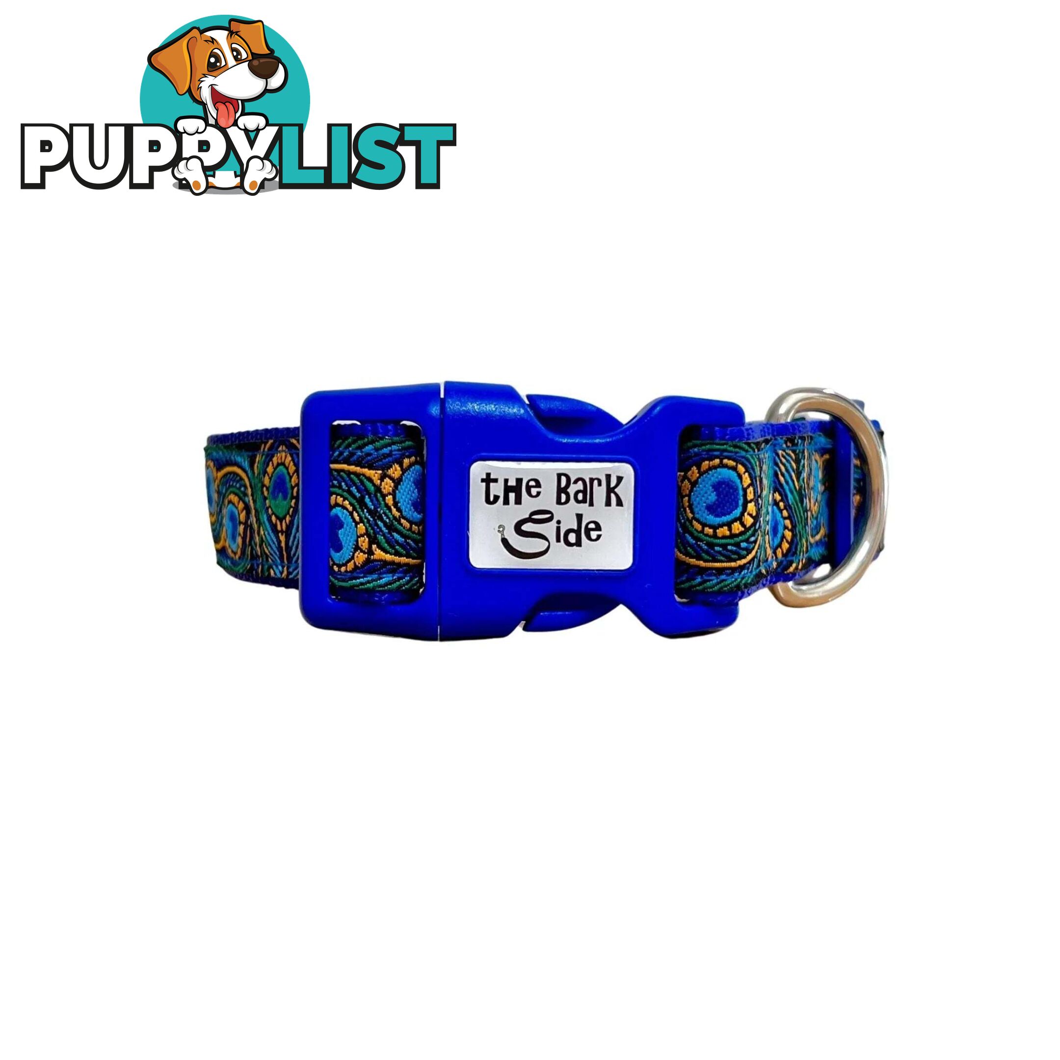Peacock Feather Dog Collar - Hand Made by The Bark Side - TBSPEAXSBLU