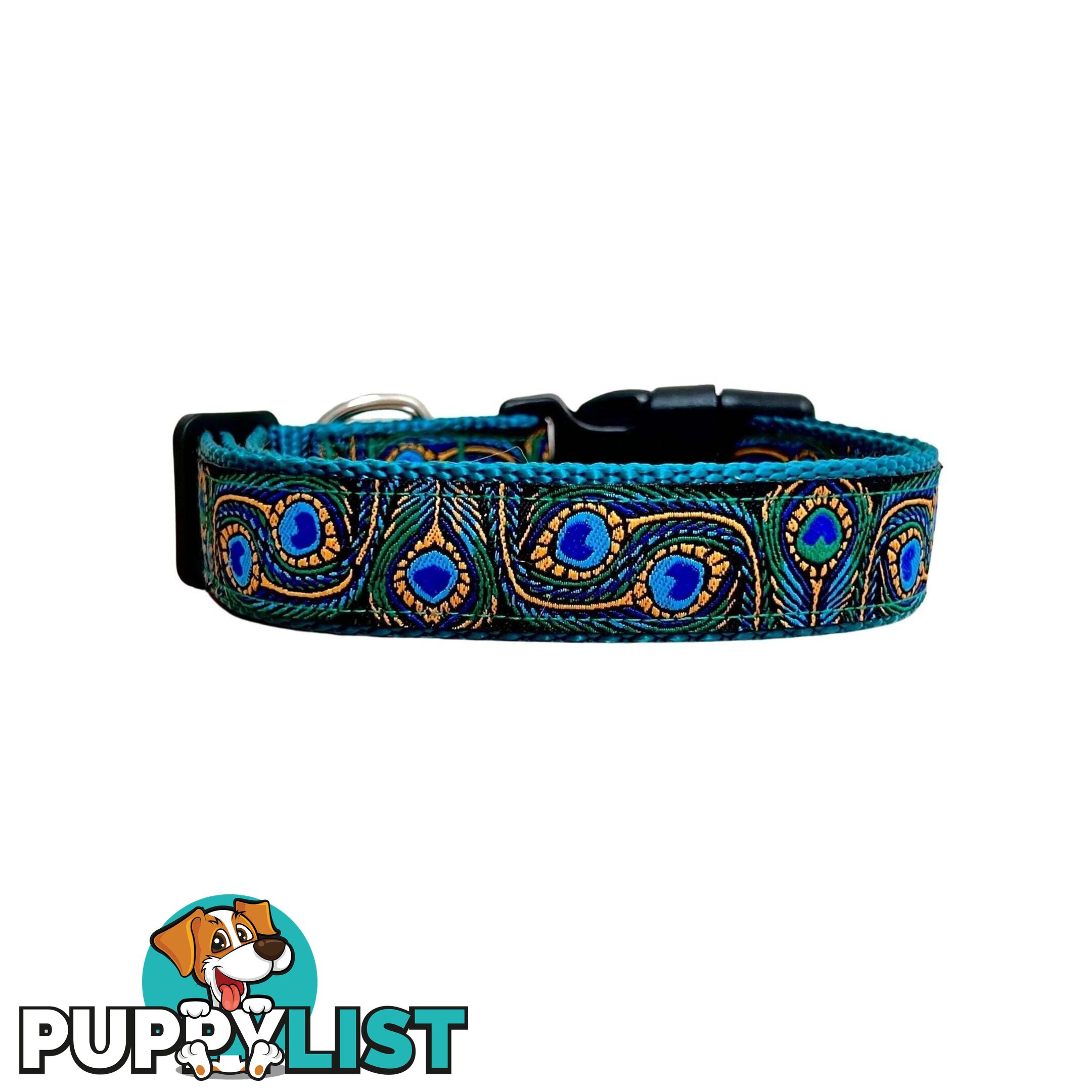 Peacock Feather Dog Collar - Hand Made by The Bark Side - TBSPEAXSBLU