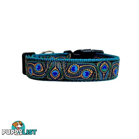 Peacock Feather Dog Collar - Hand Made by The Bark Side - TBSPEAXSBLU