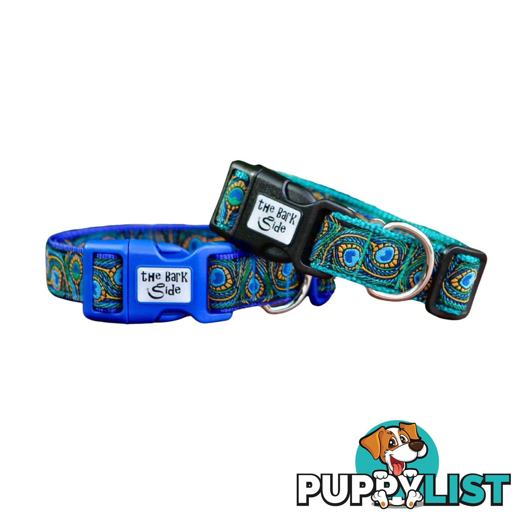 Peacock Feather Dog Collar - Hand Made by The Bark Side - TBSPEAXSBLU