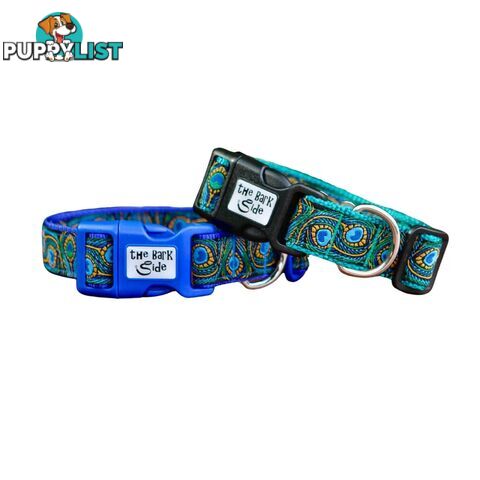 Peacock Feather Dog Collar - Hand Made by The Bark Side - TBSPEAXSBLU