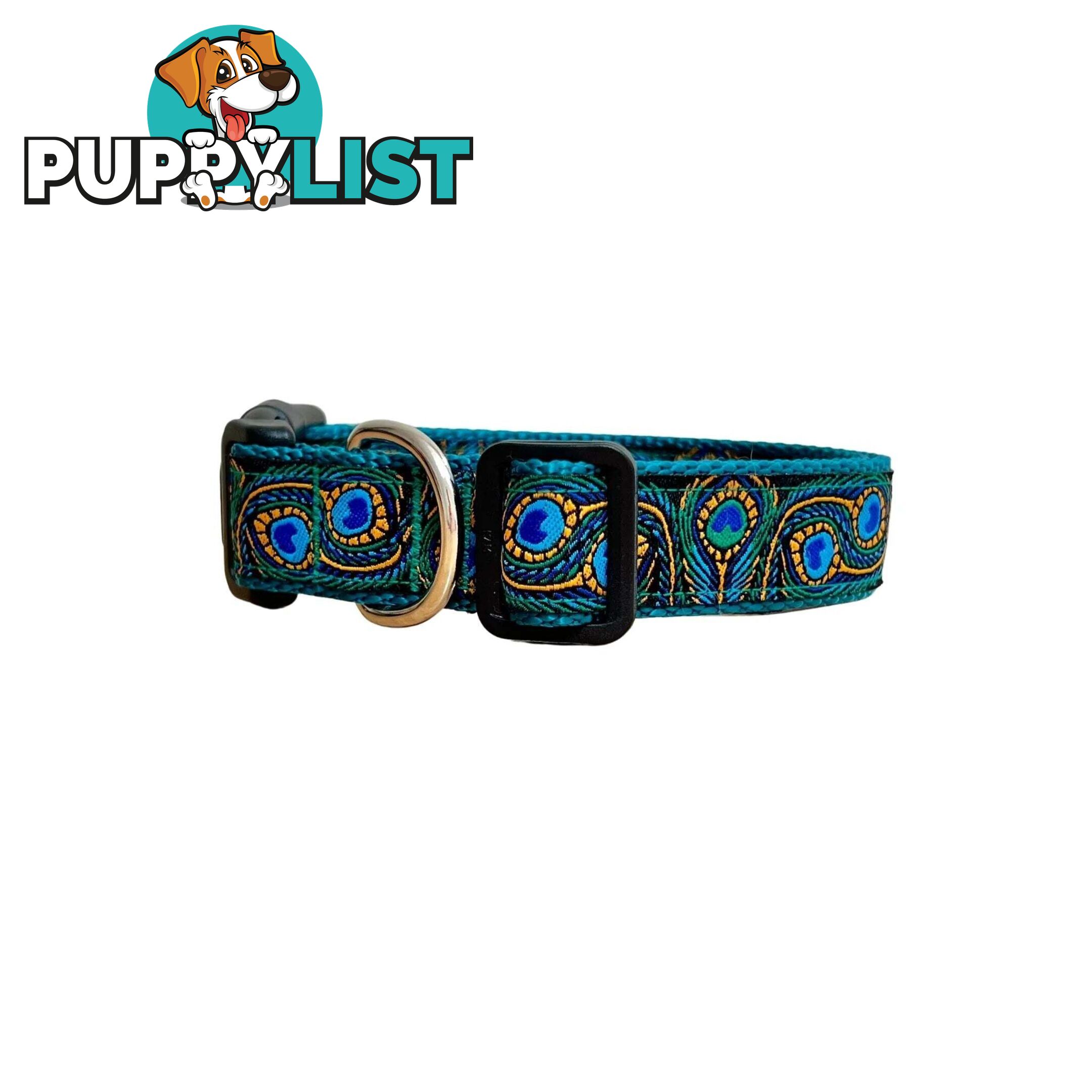 Peacock Feather Dog Collar - Hand Made by The Bark Side - TBSPEAXSBLU