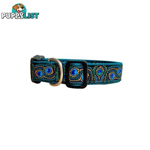 Peacock Feather Dog Collar - Hand Made by The Bark Side - TBSPEAXSBLU