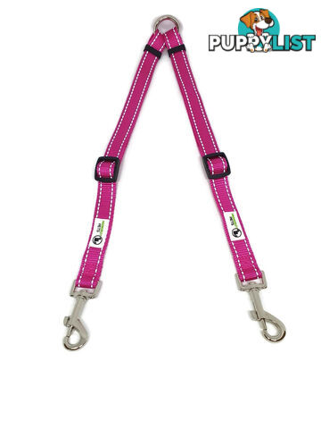2 Dog Double Lead Coupler, Nylon w/Reflective Stitching - Moondidley Pets - MDPLDCOULPNK