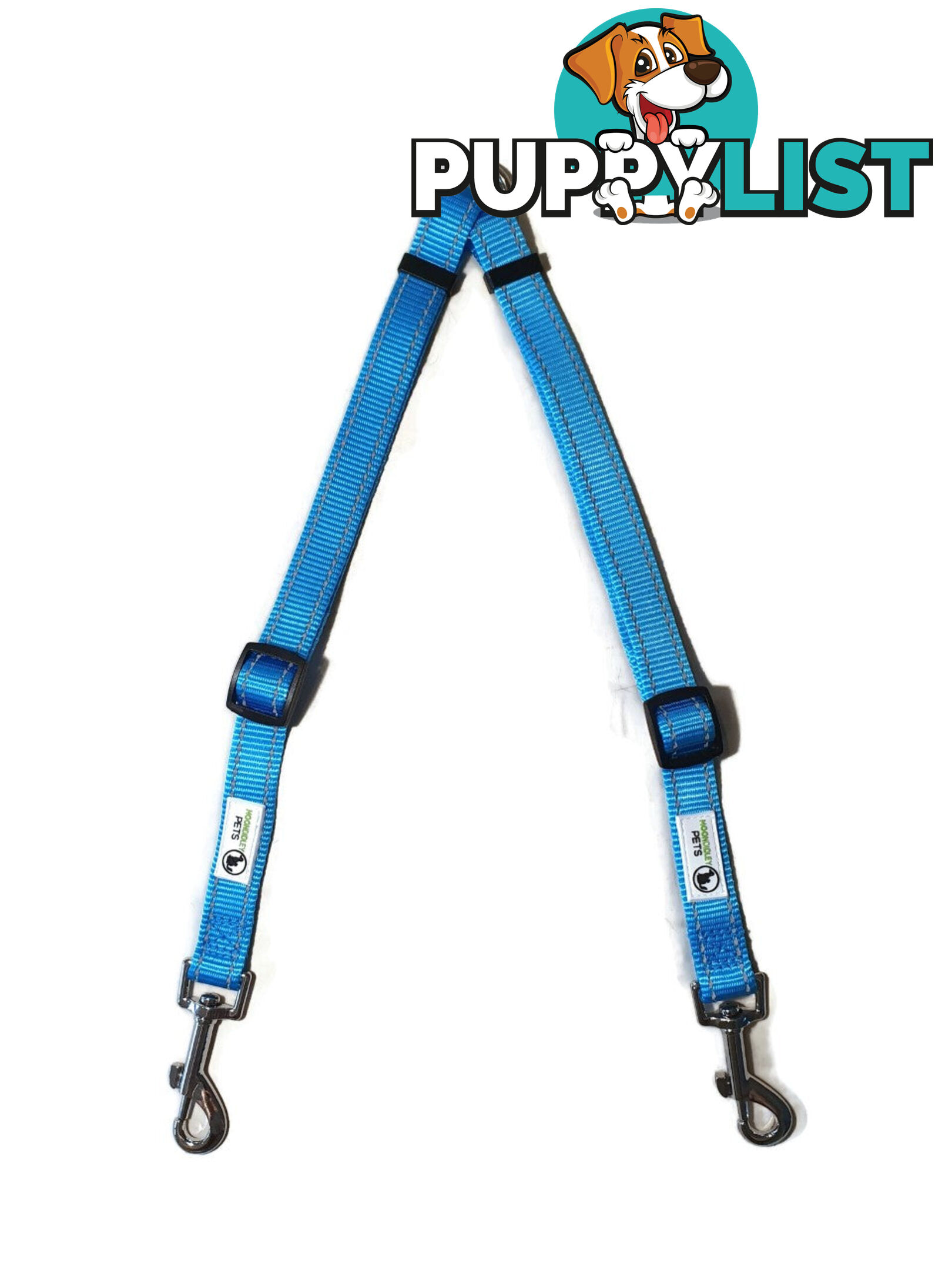 2 Dog Double Lead Coupler, Nylon w/Reflective Stitching - Moondidley Pets - MDPLDCOULPNK