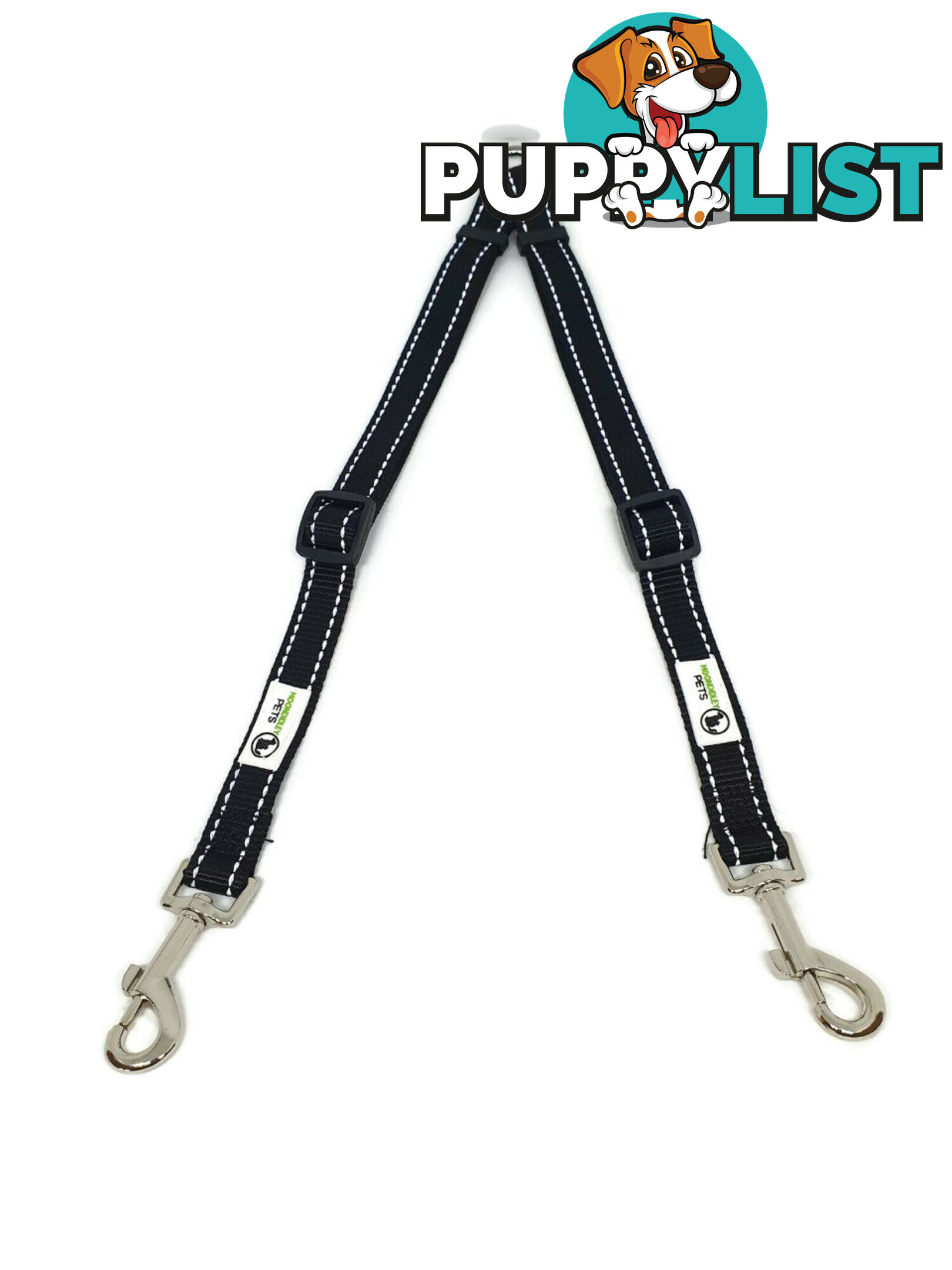 2 Dog Double Lead Coupler, Nylon w/Reflective Stitching - Moondidley Pets - MDPLDCOULPNK