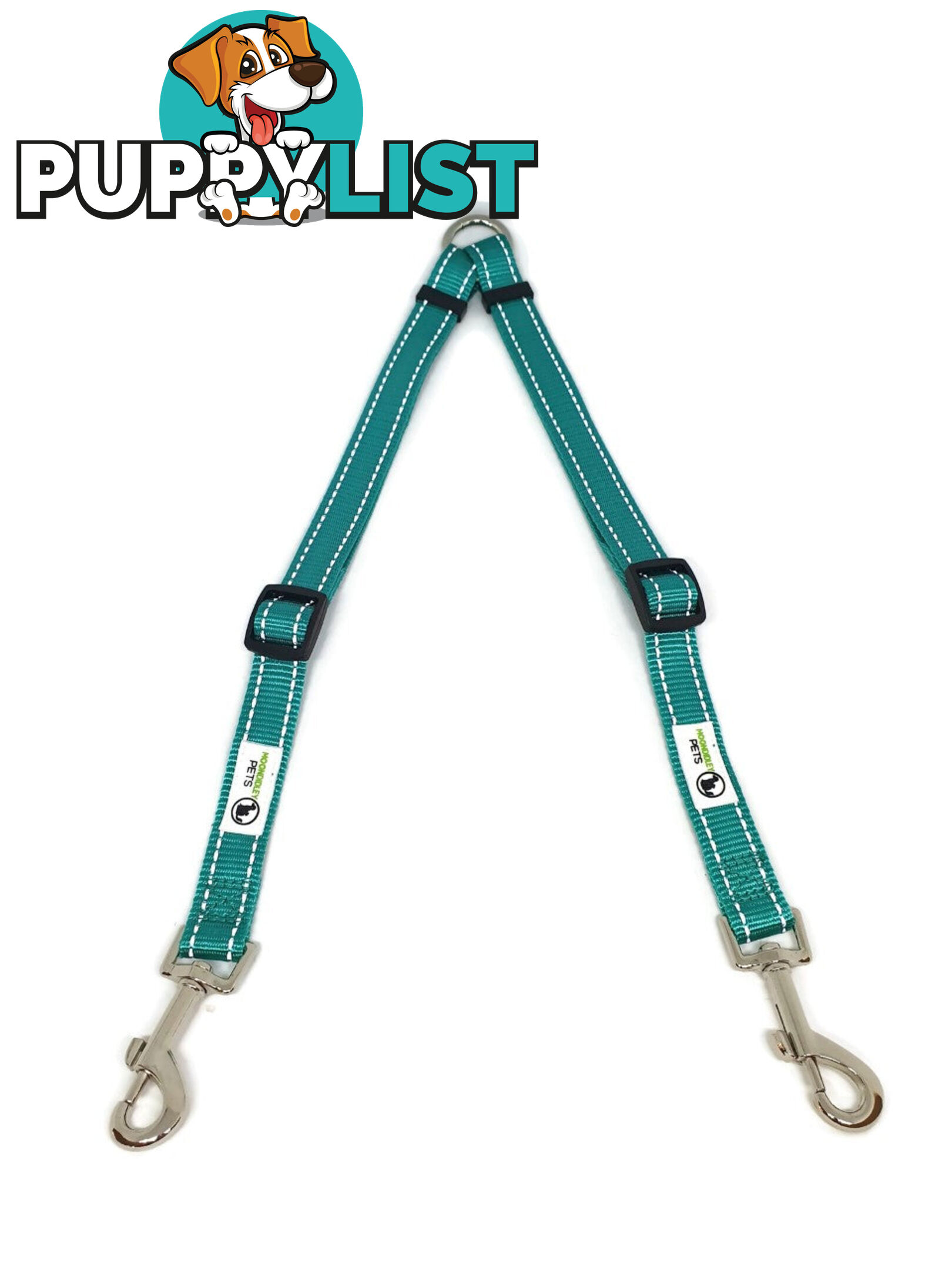 2 Dog Double Lead Coupler, Nylon w/Reflective Stitching - Moondidley Pets - MDPLDCOULPNK