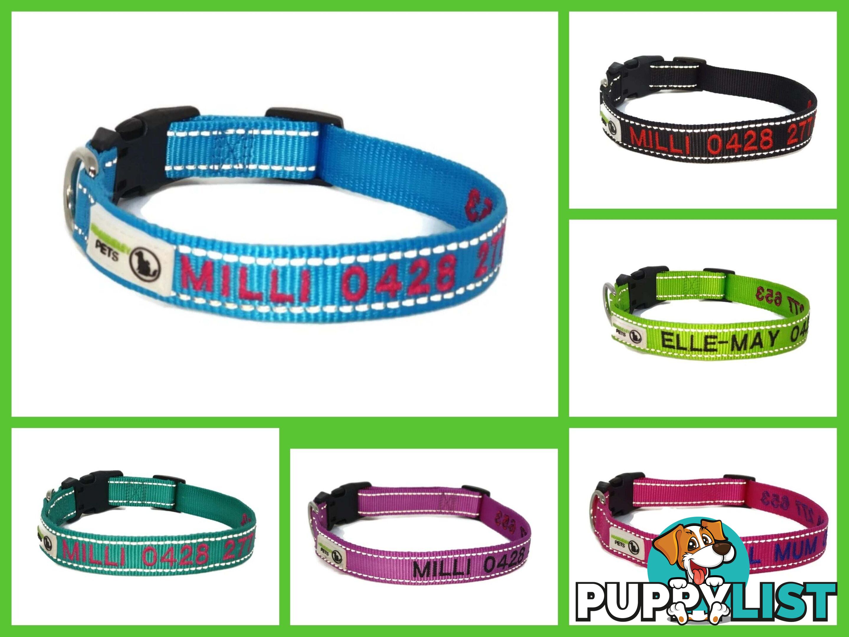 Doggie ID Collar Nylon w/Reflective Stitching Embroidered Personalised Custom. - GC-DIC-031-XL-PNK