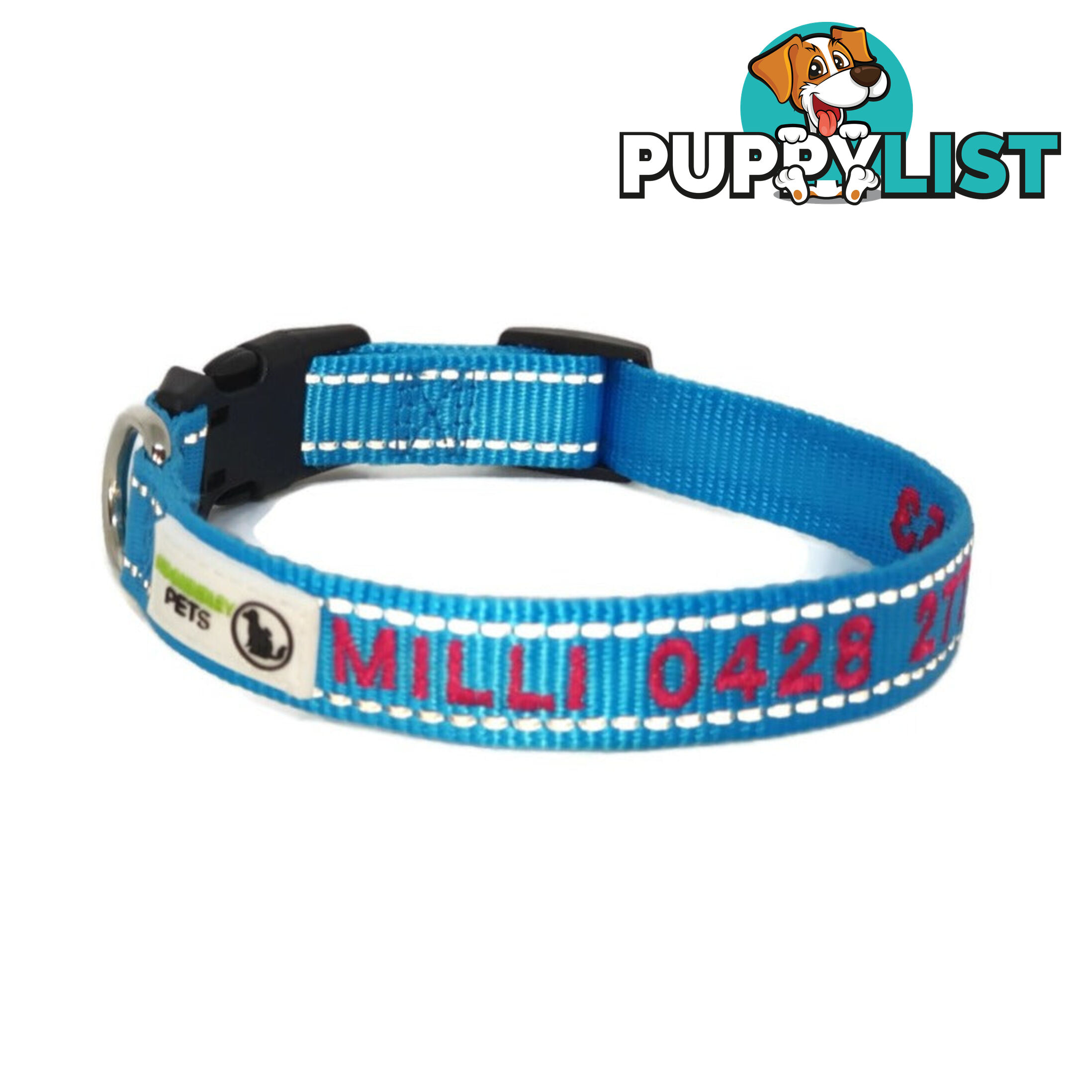 Doggie ID Collar Nylon w/Reflective Stitching Embroidered Personalised Custom. - GC-DIC-031-XL-PNK