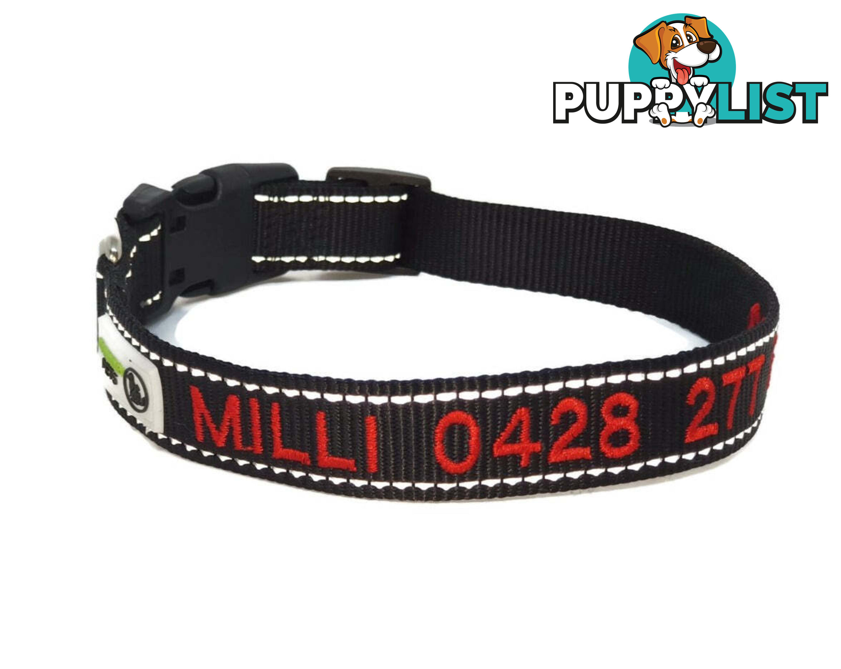 Doggie ID Collar Nylon w/Reflective Stitching Embroidered Personalised Custom. - GC-DIC-031-XL-PNK