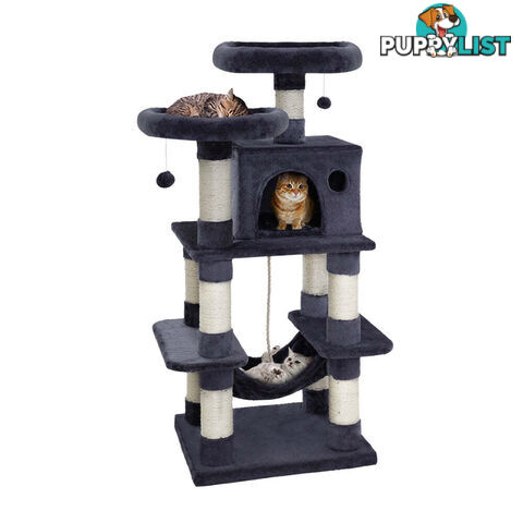 i.Pet Cat Tree 145cm Tower Scratching Post Scratcher Wood Condo House Large Bed - PET-CAT-706FSB-GR
